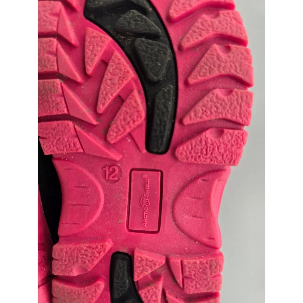 Arctic Shield Kids Pink Black Winter Snow Boots 12 Front Zip Waterproof Shell